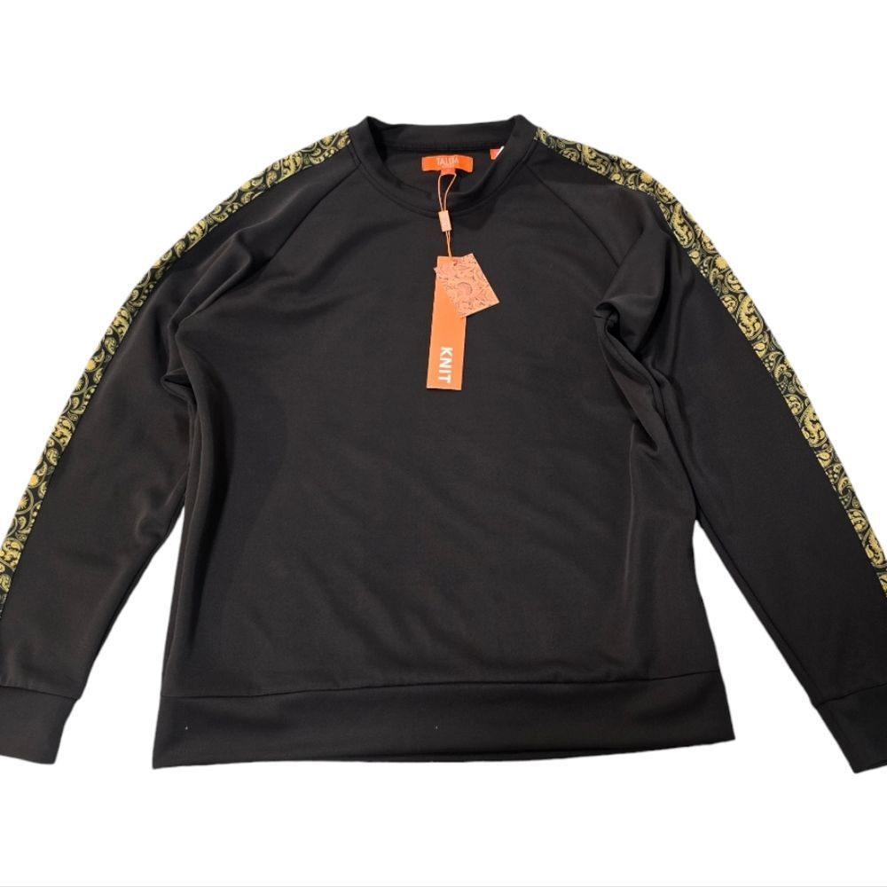 Tallia NWT‎ Men's Slim-Fit Stretch Paisley Sweatshirt Black Yellow Size Medium